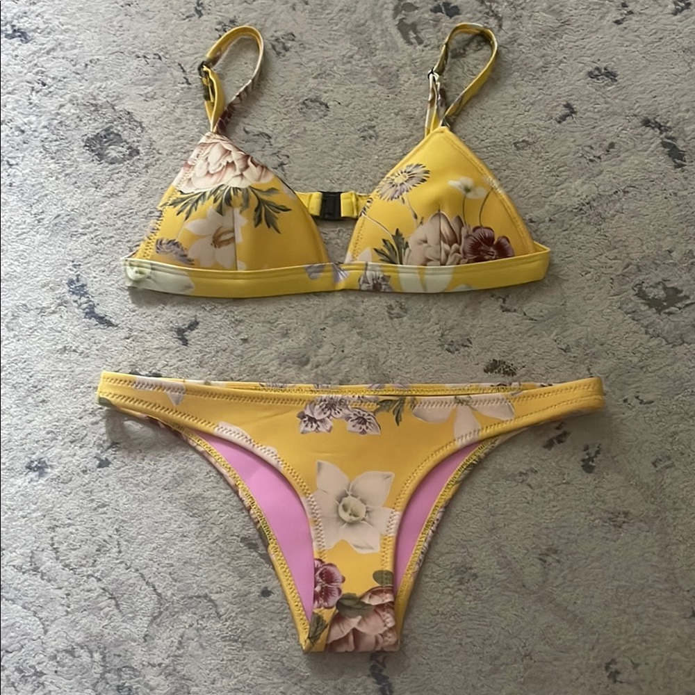 Triangle neoprene floral Yellow Bikini Set